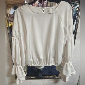 H&M Cream Blouse with Ruffled Sleeves